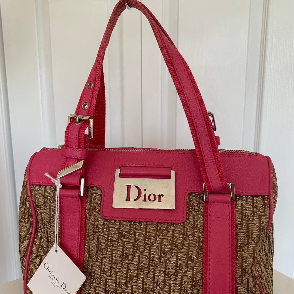 Canvas Dior Handbag with Pink Accents